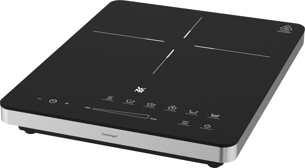 A close-up studio shot of an induction cooktop.