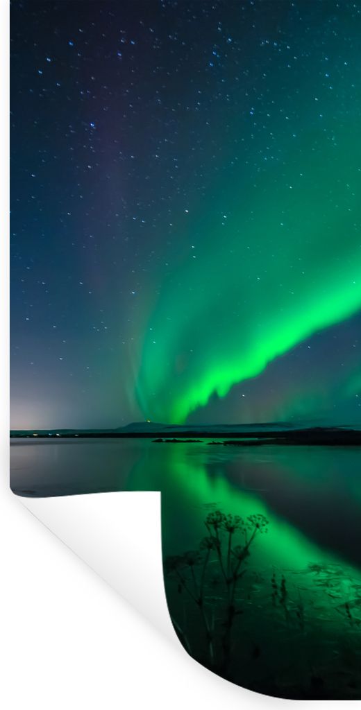MuchoWow Wandtattoo Wandsticker Wandaufkleber Nordlicht - Island - Sternenhimmel - Grün - Wasser 80x160 cm Selbstklebend und Repositionierbar - ...