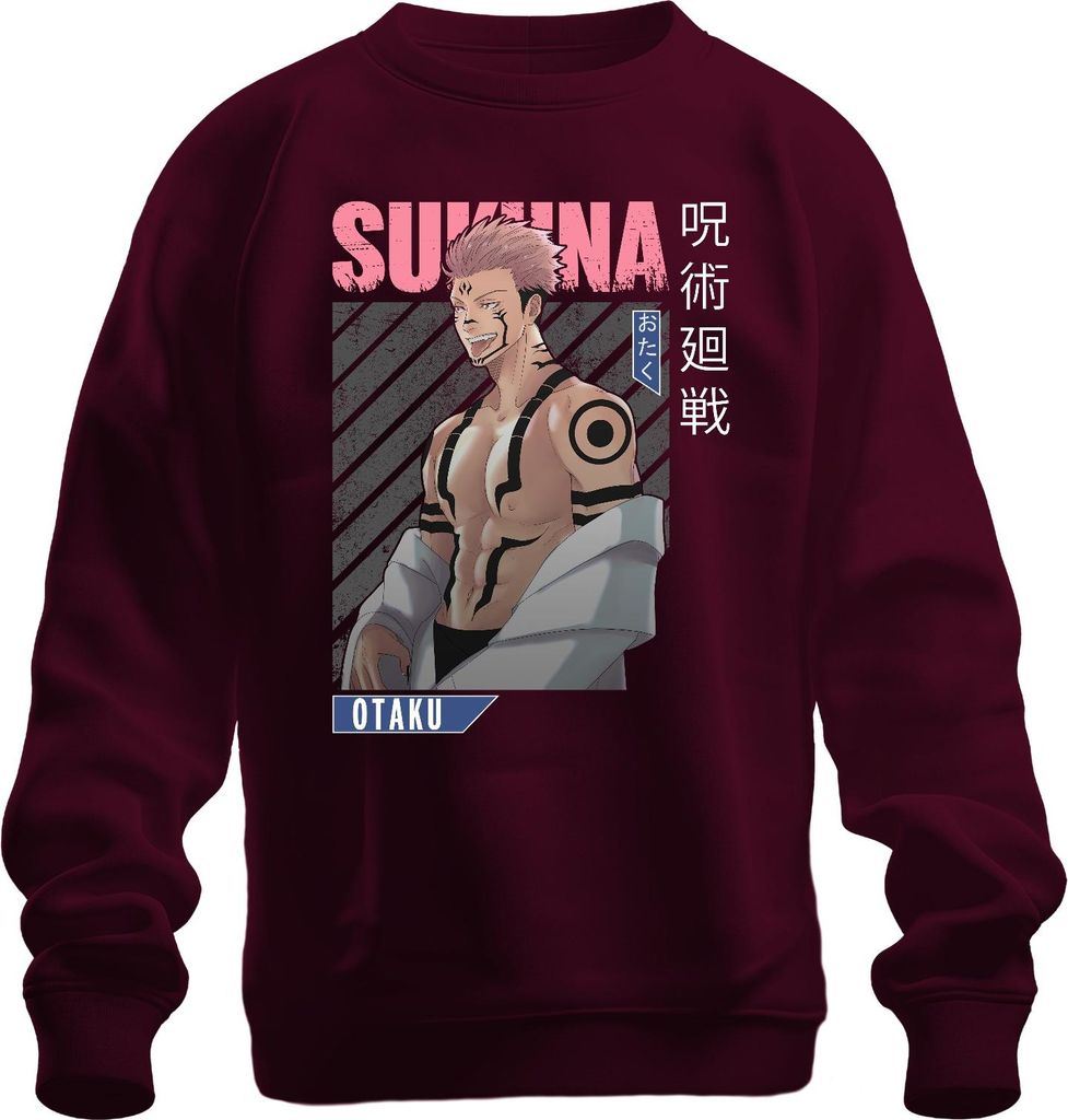 Sukuna Jujutsu Kaisen Otaku Anime Ästhetik Dämon Geschenk Vintage Uni Sweatshirt Pullover, Burgundy, 3XL