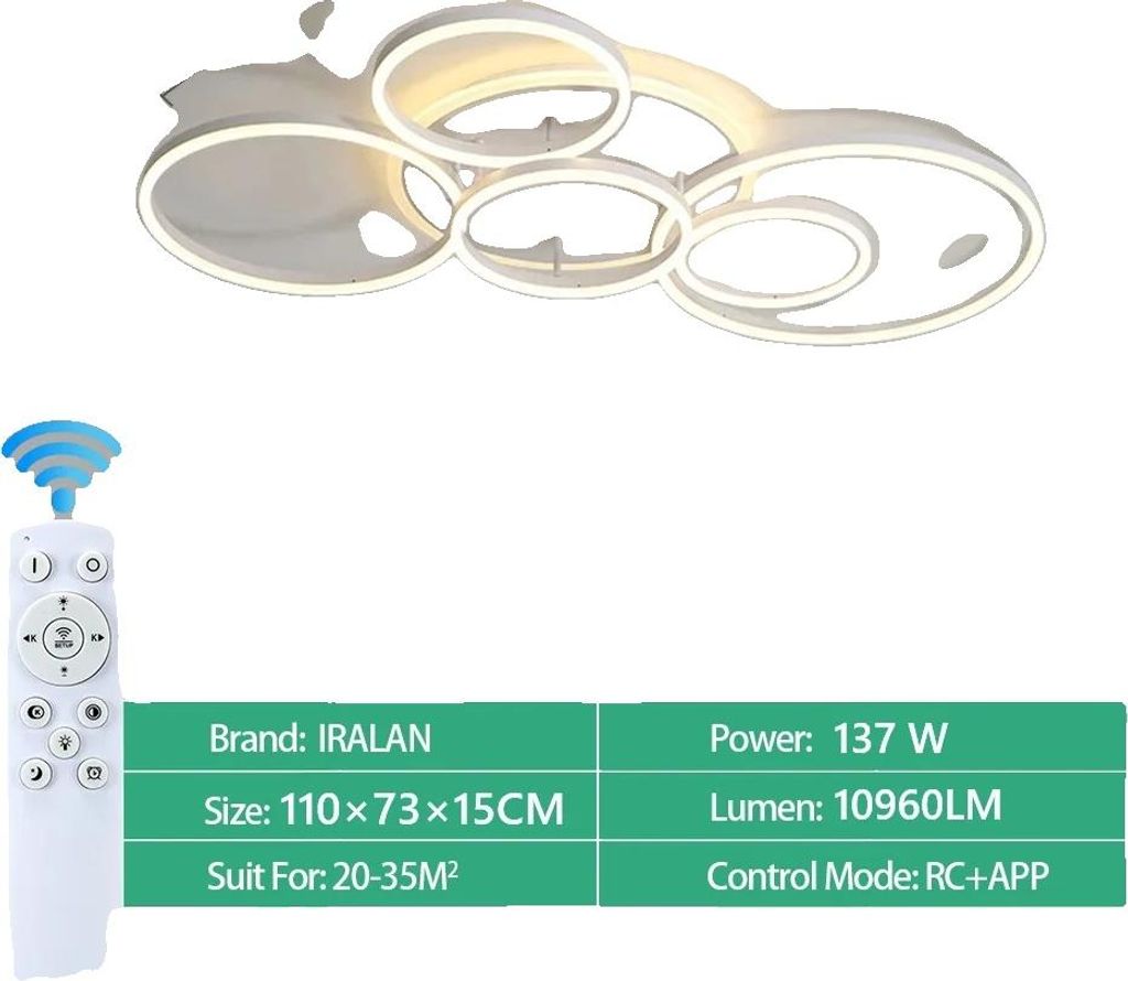 Kronleuchter, unendlich dimmbar, Fernbedienung, Weiß 5 Lichter, APP mit RC dimmbar