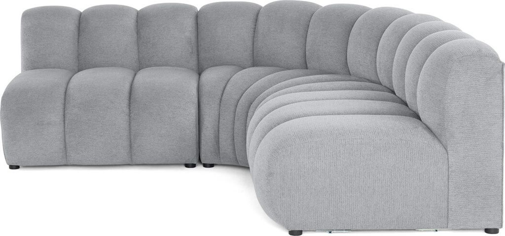 Lisa Design Debbie - 4-Sitzer modulares Ecksofa beidseitig montierbar ohne Armlehnen aus strukturiertem Stoff , Grau