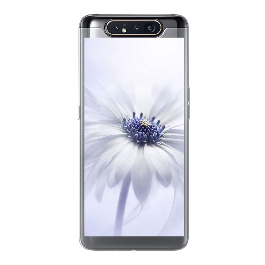 MuchoWow Handyhülle Schutzhülle Hülle für Samsung Galaxy A80 Blume - Abstrakt - Weiß Silikon Softcase Handy Hülle - Schutzdeckel
