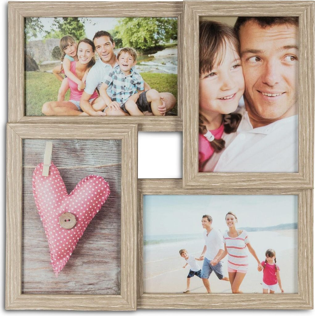 A collage of photos showing family moments and a decorative heart.