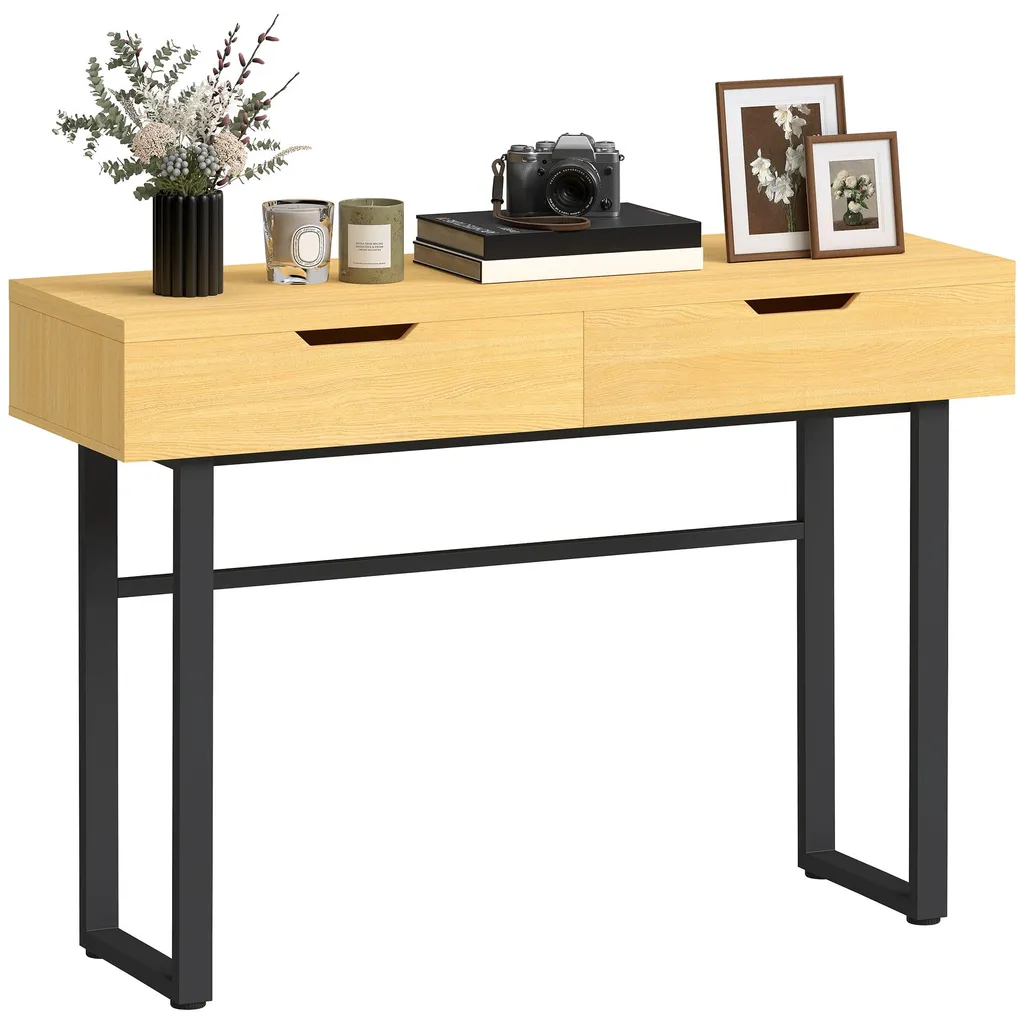 Console de rangement 120 cm contre le désordre : 2 tiroirs et bois naturel