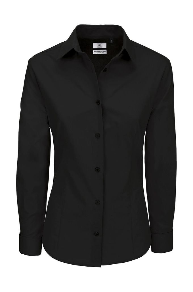 B&C Damen Business Bluse Oberteil T-Shirt Longsleeve langarm, Größe:3XL, Farbe:Schwarz