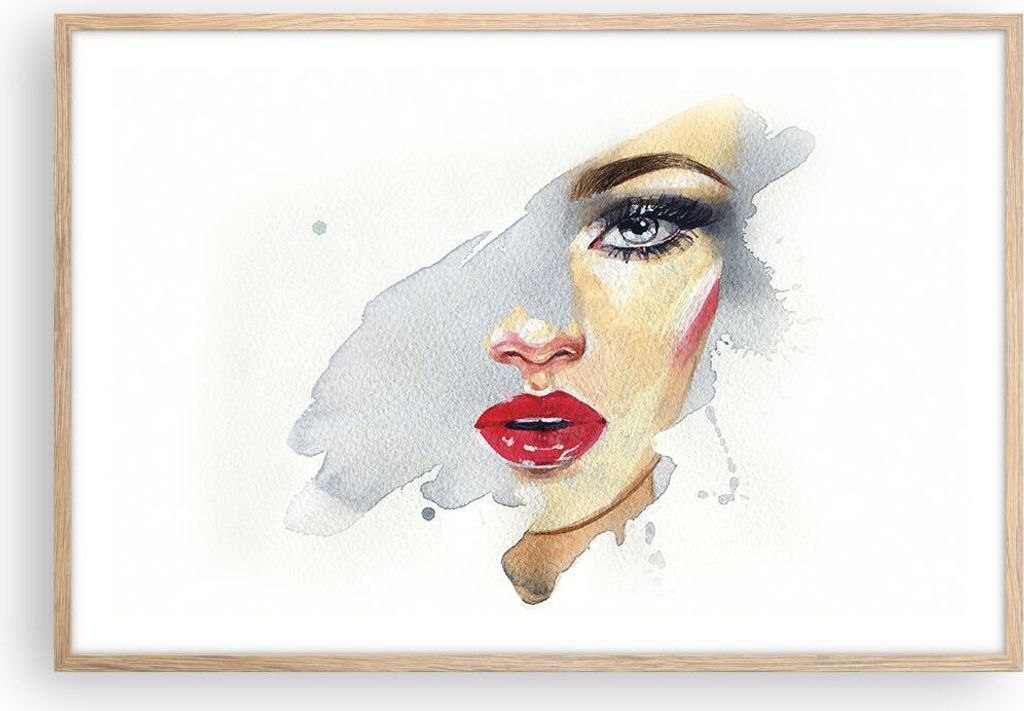 Gerahmtes Poster - Rahmen in heller Eiche - Aquarell Frau Mund - 91,5x61 cm - Wand Bild - Wanddeko - Wandbilder - Kunstposter - Wandposter - Bilder...