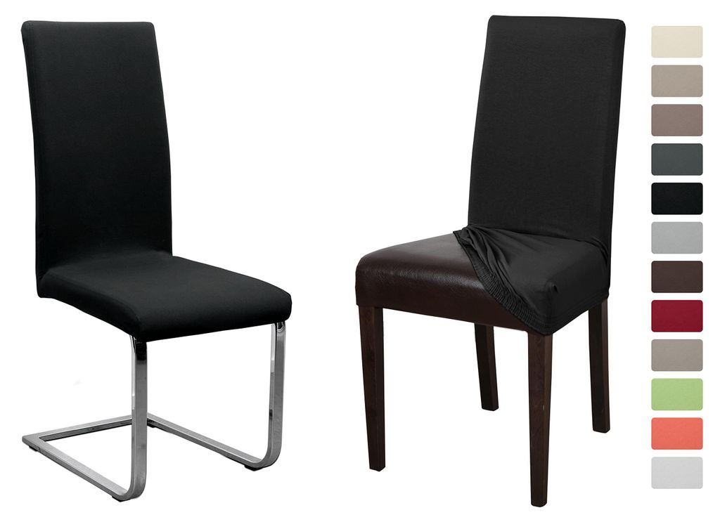 Jersey-Stuhlhussen, elastisch, einfarbiger Stretchbezug aus Baumwolle, doppelter Gummizug, knitterfrei, Einheitsgröße, 4er-Set, schwarz