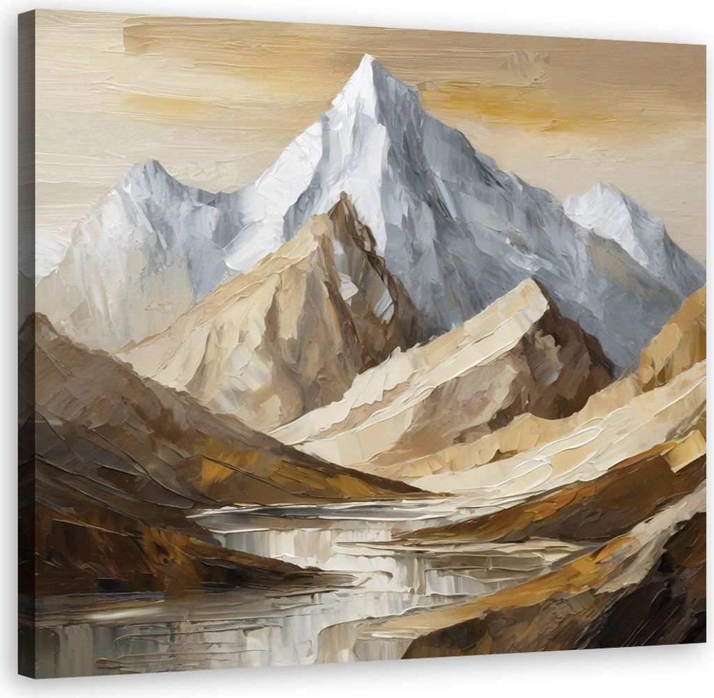 Leinwandbild Berge Gemalte Landschaft 40x40 Feeby Beige bild für die wand bereit zum aufhängen