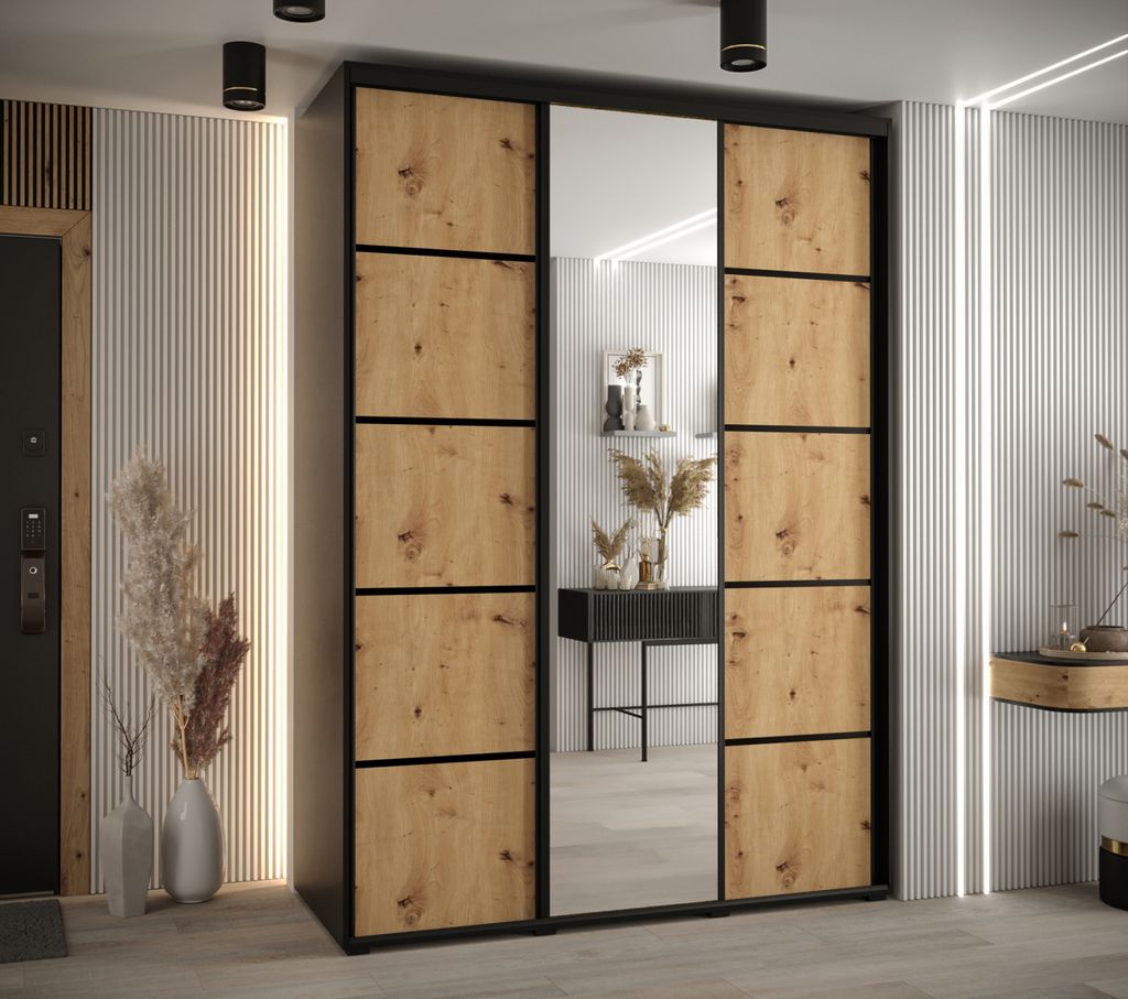 Kleiderschrank ASIRI 5 - 180/60 cm, schwarz / Eiche handwerklich / schwarz