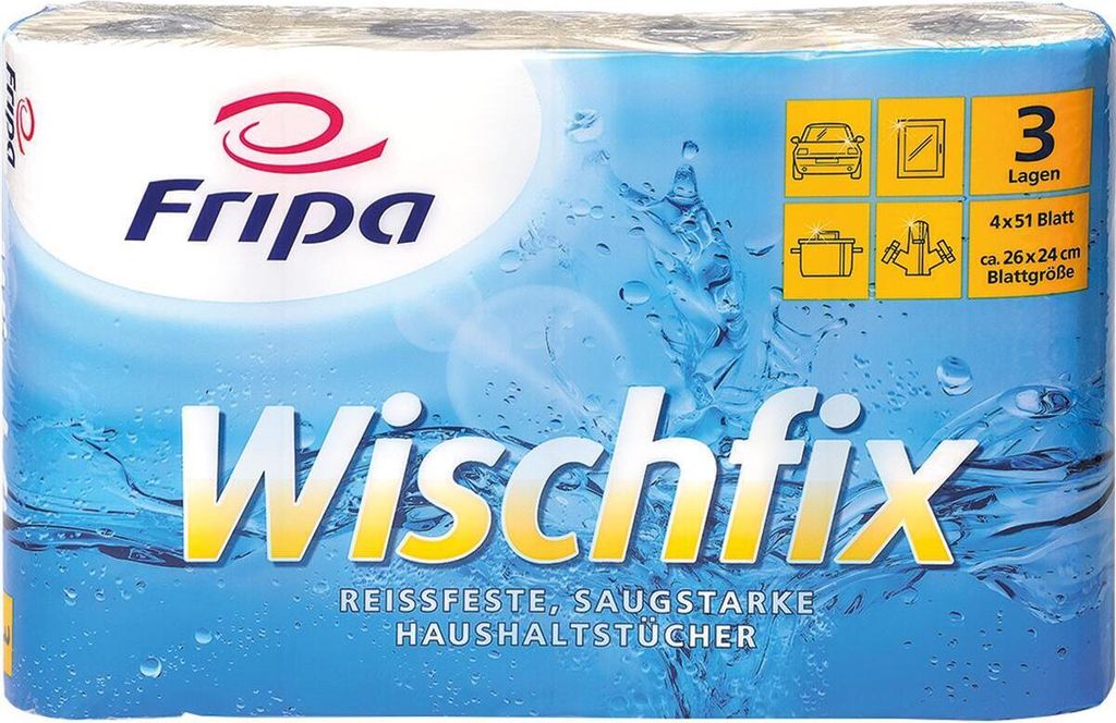 Fripa Küchenrolle Wischfix 3-lagig hochweiß Tissue 4 Rollen Produktbild 