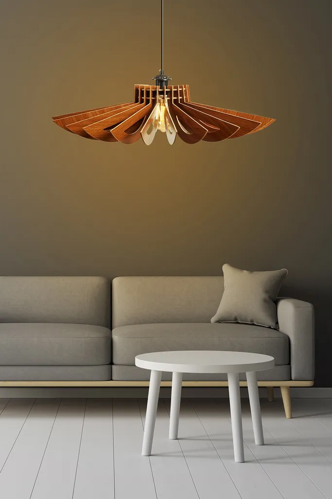 Lustre Opviq 156 : Grand Luminaire Design Noyer pour Plafonds Hauts