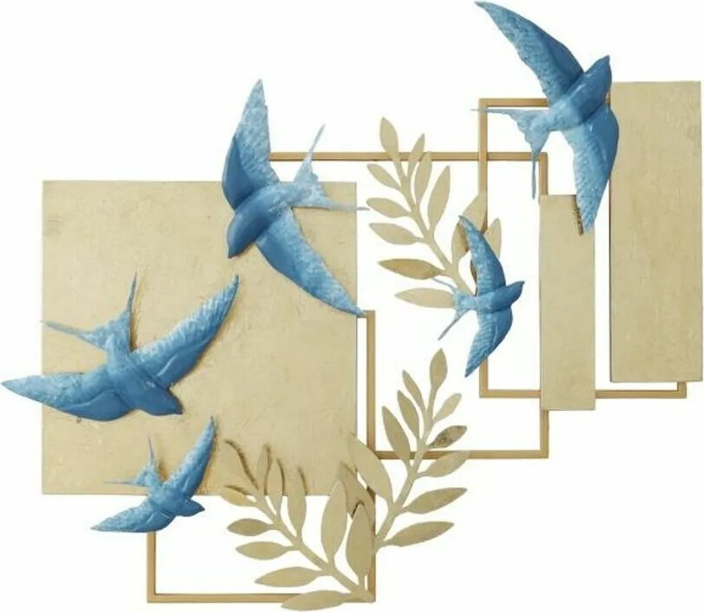 Décoration murale oiseau or et bleu 84cm en relief style luxueux