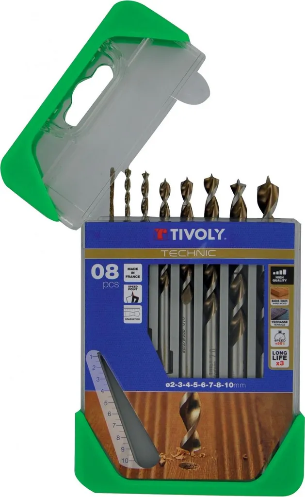 Forets bois technic Tivoly avec pointe de centrage en étui de 8 forets - 3