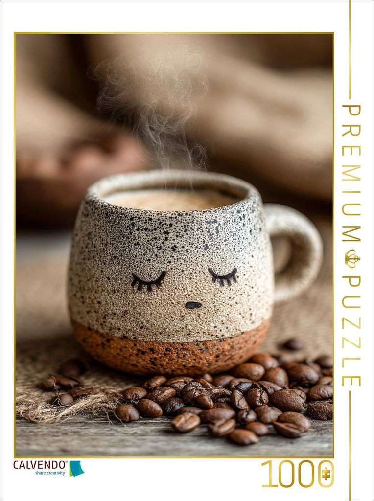 CALVENDO Puzzle Müder Kaffee mit Schlafaugen - Sanftes Morgenmotiv für Kaffeefans | 1000 Teile Lege-Größe 64x48cm Foto-Puzzle für glückliche ...