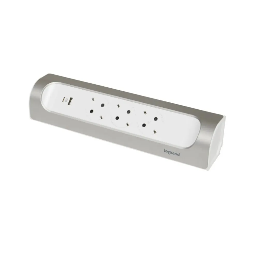 Legrand 694504 Multiprise d'angle 3 prises avec USB-A et USB-C blanc
