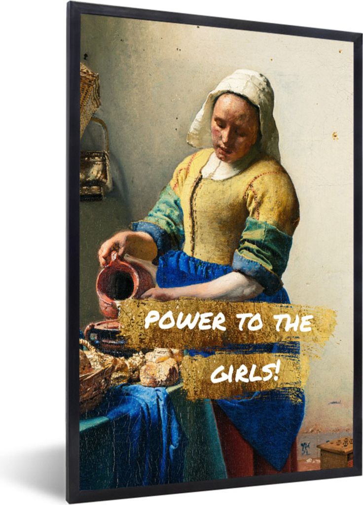 MuchoWow Gerahmtes Poster Milchmädchen - Gold - Zitate - Gemälde - Alte Meister 20x30 cm - Poster mit Schwarzem Bilderrahmen Wandposter Rahmen ...