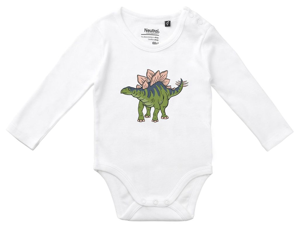 Huuraa Baby Body Stegosaurus Dinosaurier 74 White Baumwolle Fairtrade Langarmbody Geschenkidee