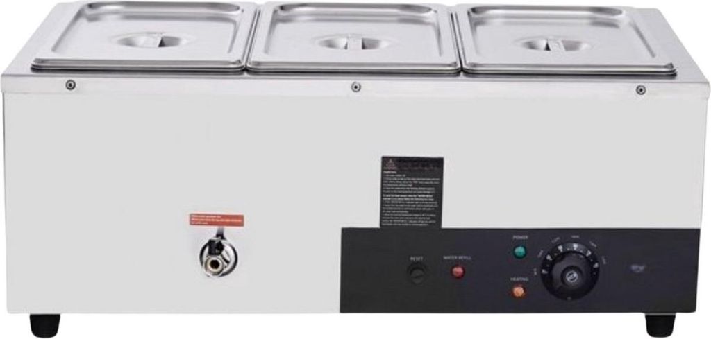 Buffetwärmer – Chafing Dish 3 x 8,8 L – Elektrisch Edelstahl-Warmhaltebehälter mit Deckeln und Ablasshahn