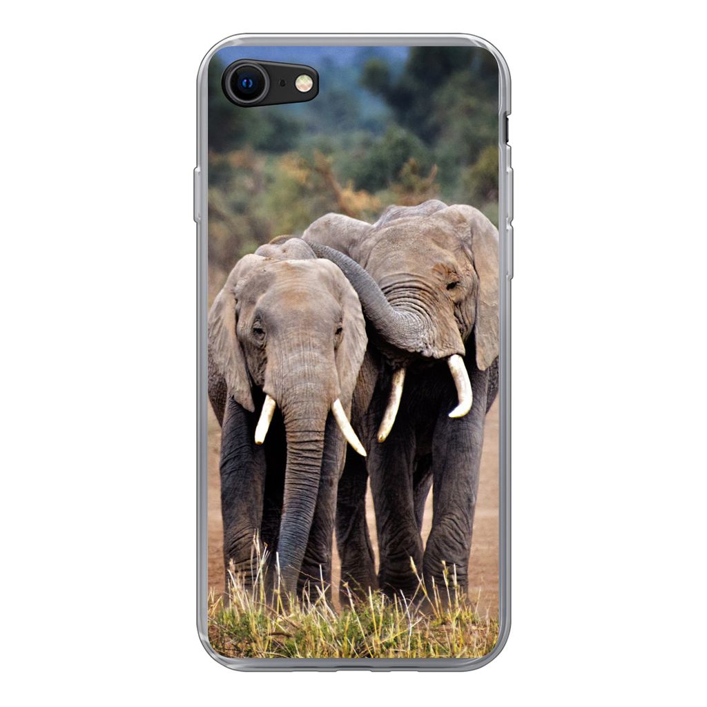 MuchoWow Handyhülle Schutzhülle Hülle für iPhone 7 Elefant - Tiere - Bäume - Natur Silikon Softcase Handy Hülle - Kartenhalter
