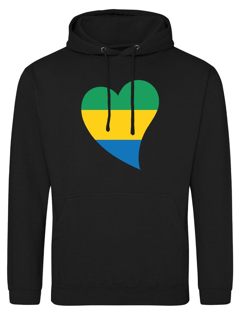 Huuraa Uni Hoodie Gabun Flagge Herz XL Deep Black Vegan Sweatshirt Geschenkidee