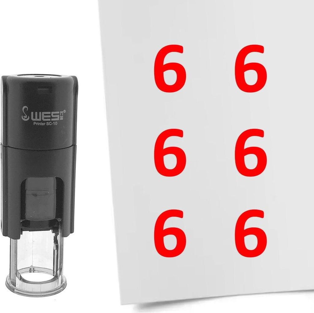 CombiCraft Selbstfärbender Stempel 'Zahl 6' in der Farbe Rot, Ø10mm