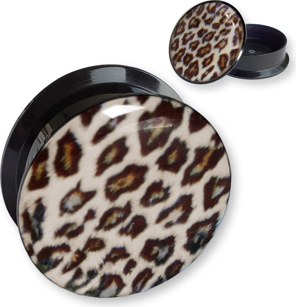 viva-adorno 1 Stück 18mm Flesh Plug Tunnel Acryl Schraubverschluss Leopard Animal Print 4-24mm Z554 D2