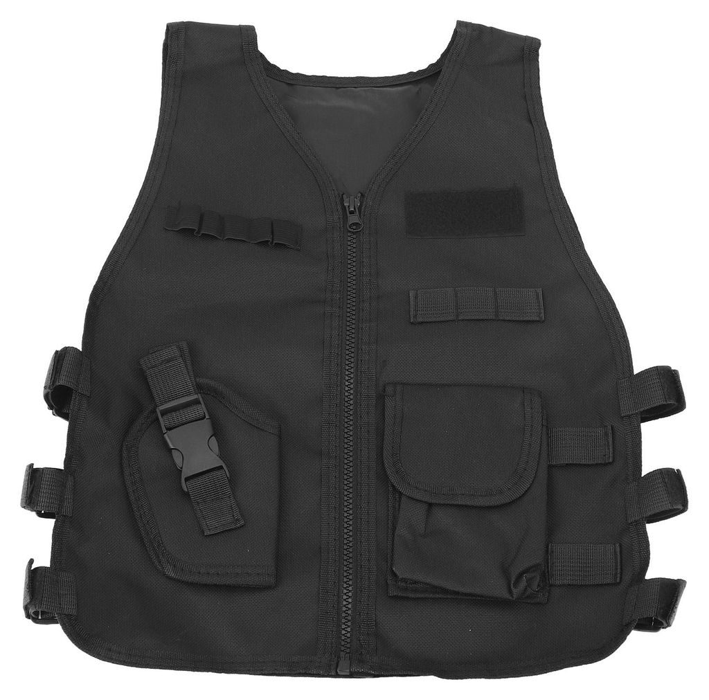 Kinder-Schießweste, atmungsaktiv, für Sicherheitskräfte-Training, Militärweste, verstellbar, Outdoor-Schutzweste für Kinder, Schwarz, Größe L