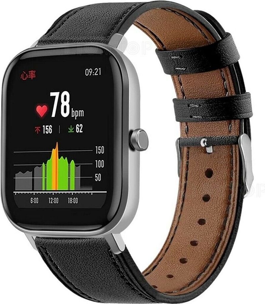 Strap-it Xiaomi Amazfit GTS Armband Leder (eng Schwarz)