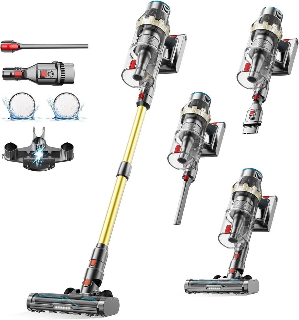 ZMH Akku Staubsauger kabellos Handstaubsauger 45000 Pa Akkusauger mit LED display,multikonus Filtersystem,60 Min Laufzeit,Verwirrungsfreie Bürsten