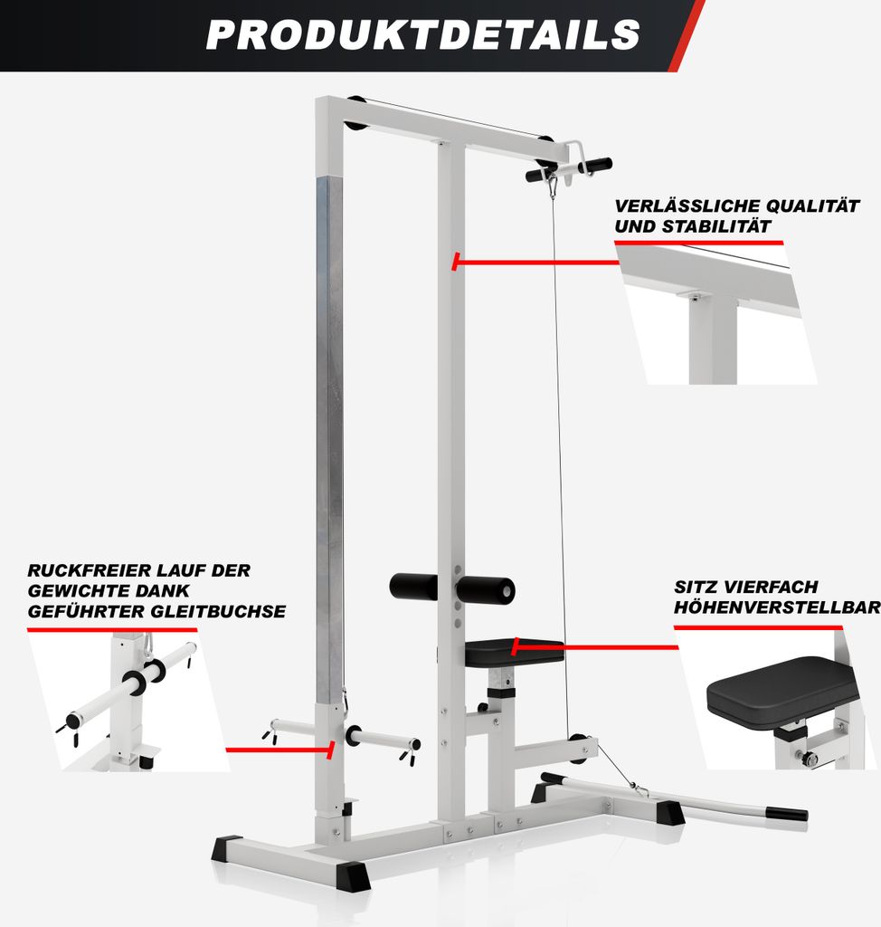 GORILLA SPORTS® Latzugstation - Verstellbar, 120x56x195cm, Produktbild 7