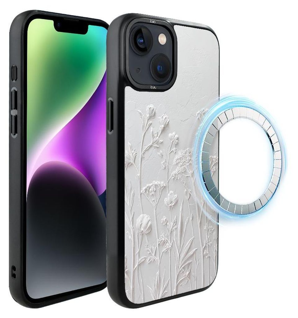 Schutzhülle für das iPhone 14, MagSafe-kompatibel, mattschwarze Seiten, getrocknete Wildblumen