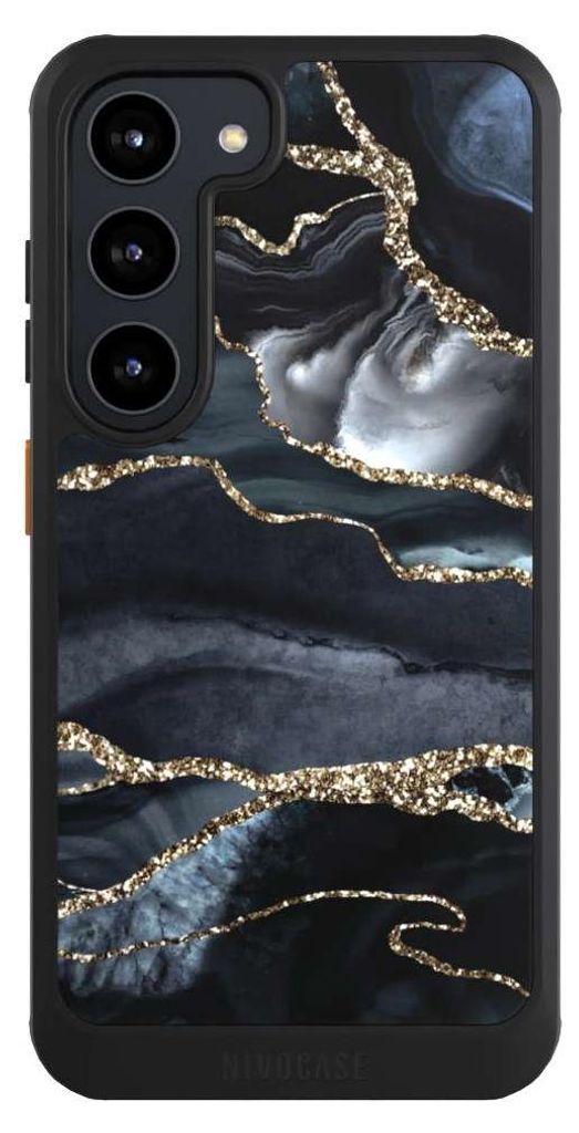 NIVOCASE Hülle für Samsung Galaxy S23 Handyhülle NIVOcore Case Schwarz Glitzer Look Marmor Trends
