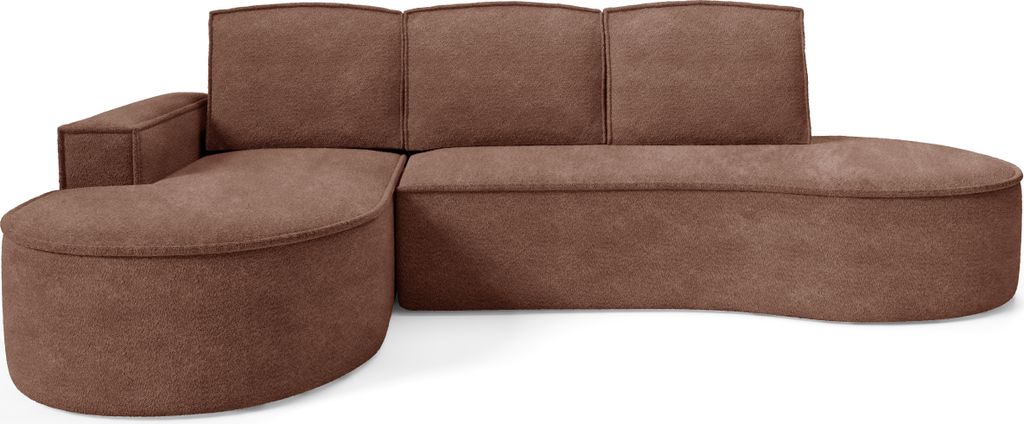 DomoHome Ecksofa MOLLY Mit Schlaffunktion – Halbrundes Design Freistehend Liegefläche 140x207cm, 3 Große Rückenkissen Abriamo Möbelstoff 277x...
