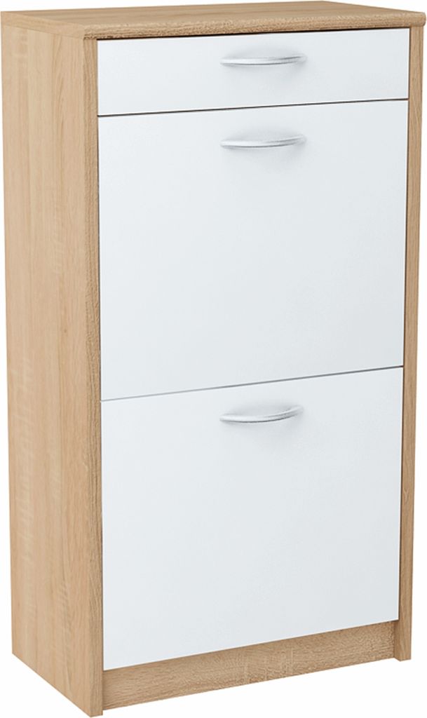 MATKAM Schuhschrank 2D1S in moderner Optik, B 50 x H 92 x T 28 cm, laminierte Möbelplatte 16 mm, mit Rückwand, 2 ausklappbare Schuhablagen, 1 Sch...
