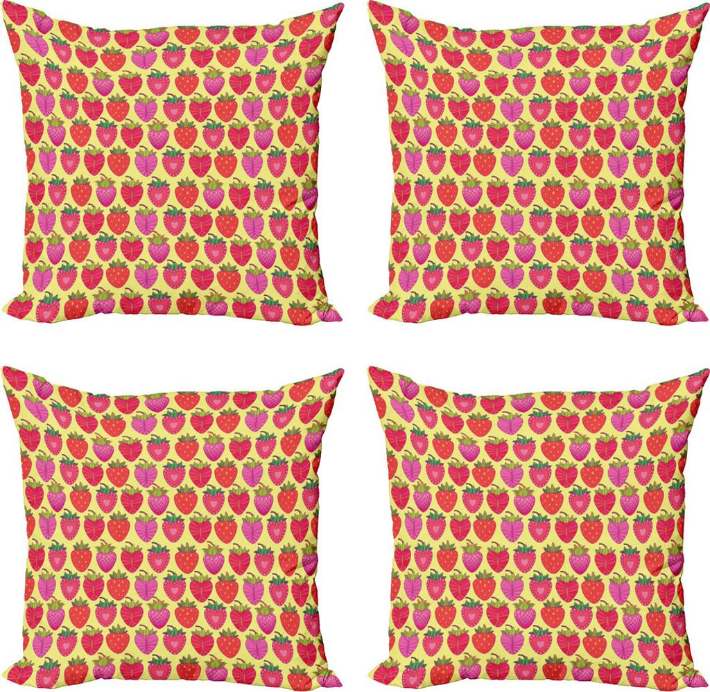 ABAKUHAUS Erdbeere Kissenbezug Set (4 Stück), Berry Scheiben Motiv, Moderner Doppelseitiger Digitaldruck, 45 cm x 45 cm, Mehrfarbig
