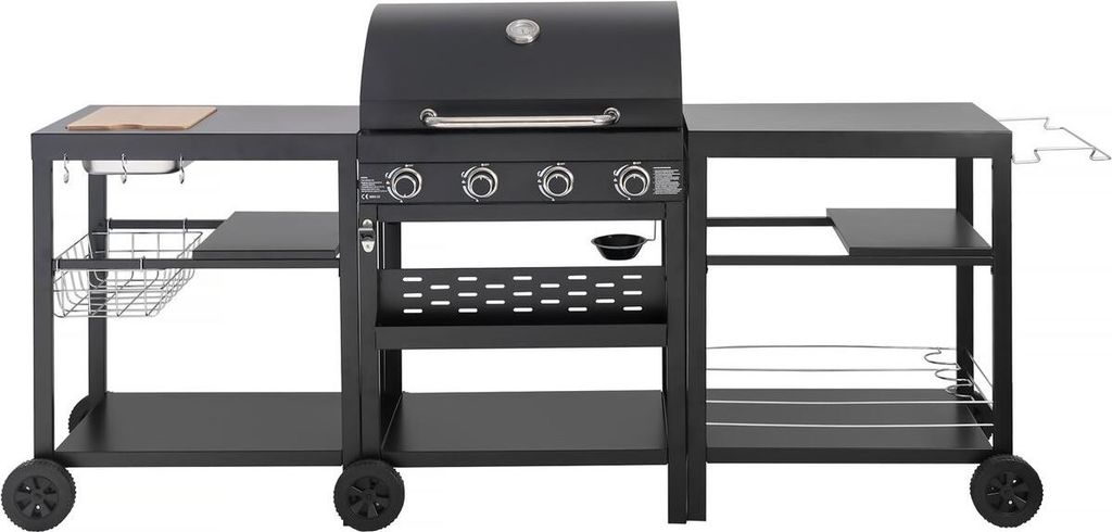 Gasgrill für Outdoorküche - 12 kW - 4 Brenner - Schwarz