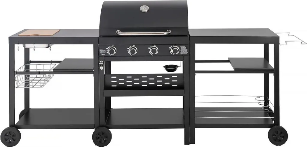Cuisine d'extérieur complète barbecue à gaz 4 brûleurs noir 12 kW