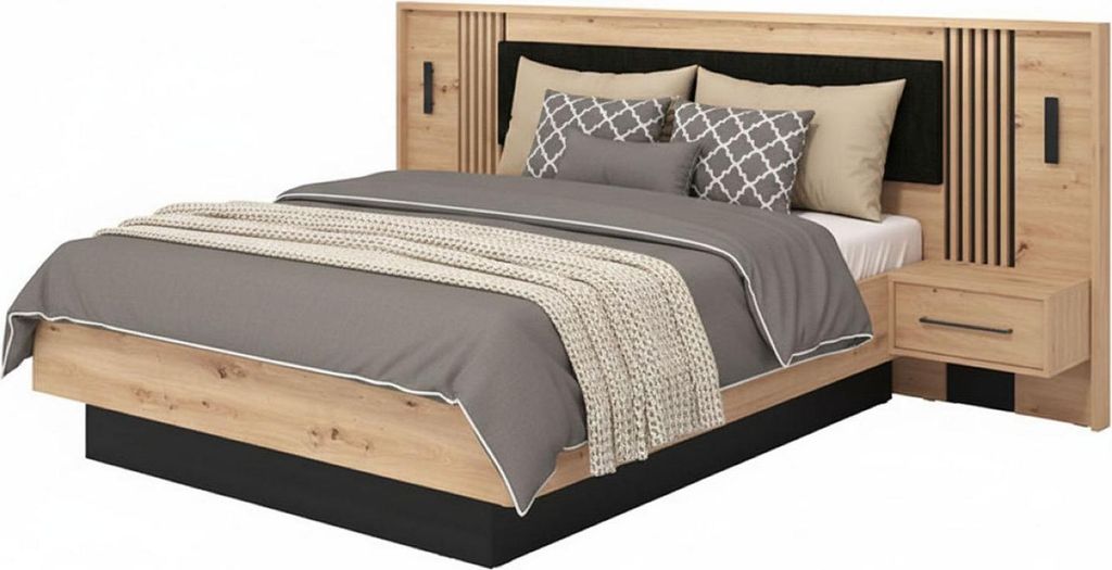 Dmora Doppelbett Casotto Eiche Nussbaum Natur, Matratzenmaß 160x200 cm Gepolstert