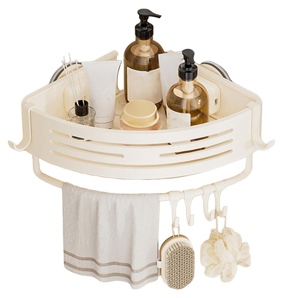 Eckregal mit Saugnapf, dreieckige Duschablage, verstellbarer Badorganizer ohne Bohren mit Handtuchhalter für Dusche und Küche