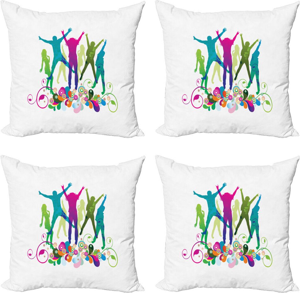 ABAKUHAUS Jugend Kissenbezug Set (4 Stück), Teen Tanz Blumen Vivid, Moderner Doppelseitiger Digitaldruck, 60 cm x 60 cm, Mehrfarbig