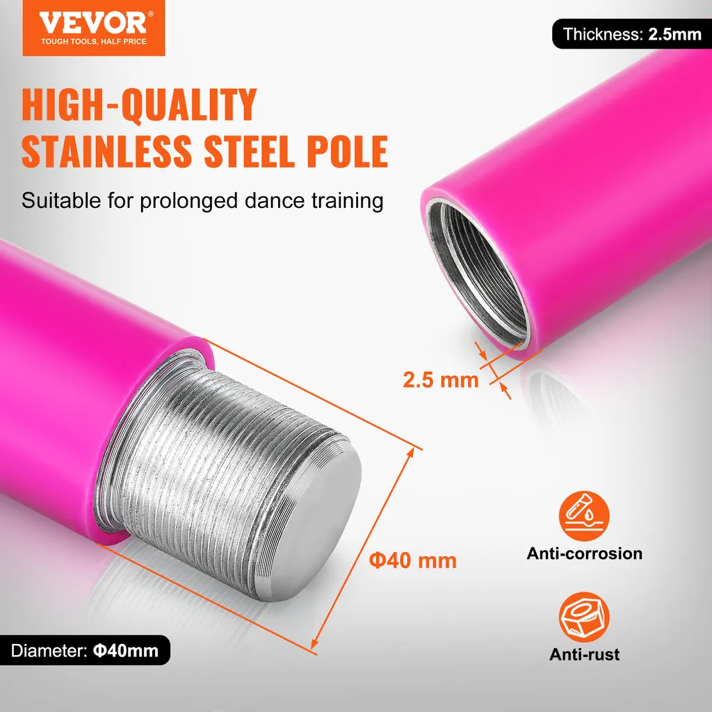 Barre de Pole Dance Portable Rose - Kit de Danse Verticale Amovible - 2