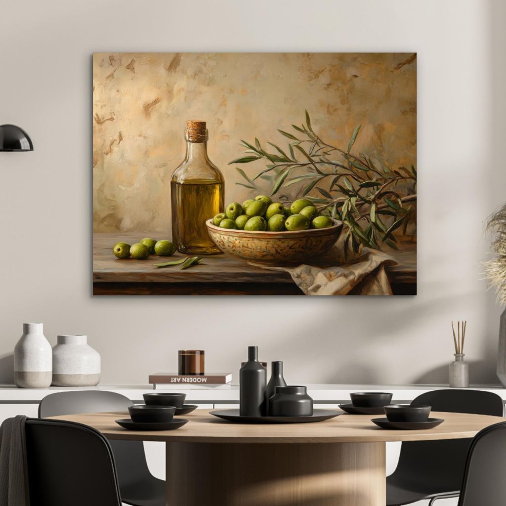 MuchoWow Wanddekoration Metall Metallbild Wandkunst 80x60 cm Oliven - Stilleben - Vintage MuchoWow Aluminium Gemälde - Alubild