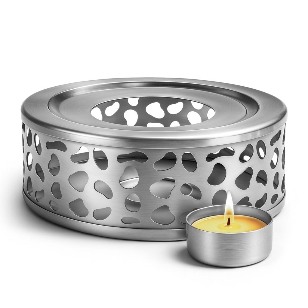 Kuketo | Teelicht-Stövchen Aus Edelstahl Ø15 cm Silber – Wärmehalter Für Teekannen, Kaffeekannen & Tassen
