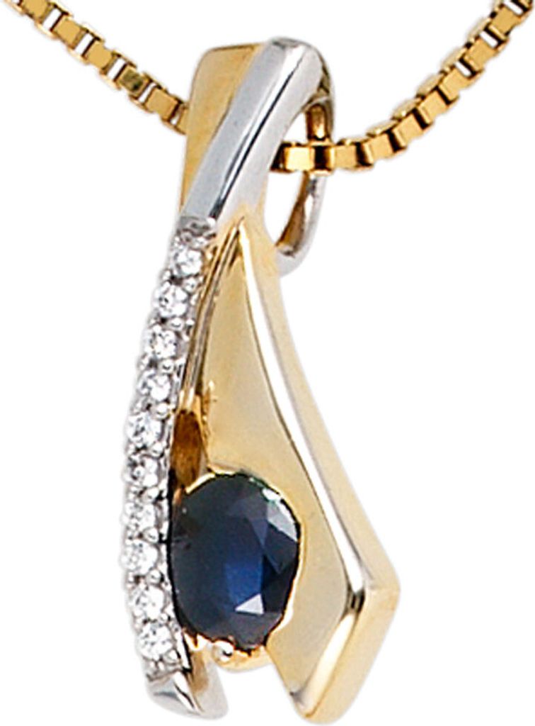 JOBO Anhänger 333 Gold Gelbgold teilrhodiniert 10 Zirkonia 1 blauer Safir