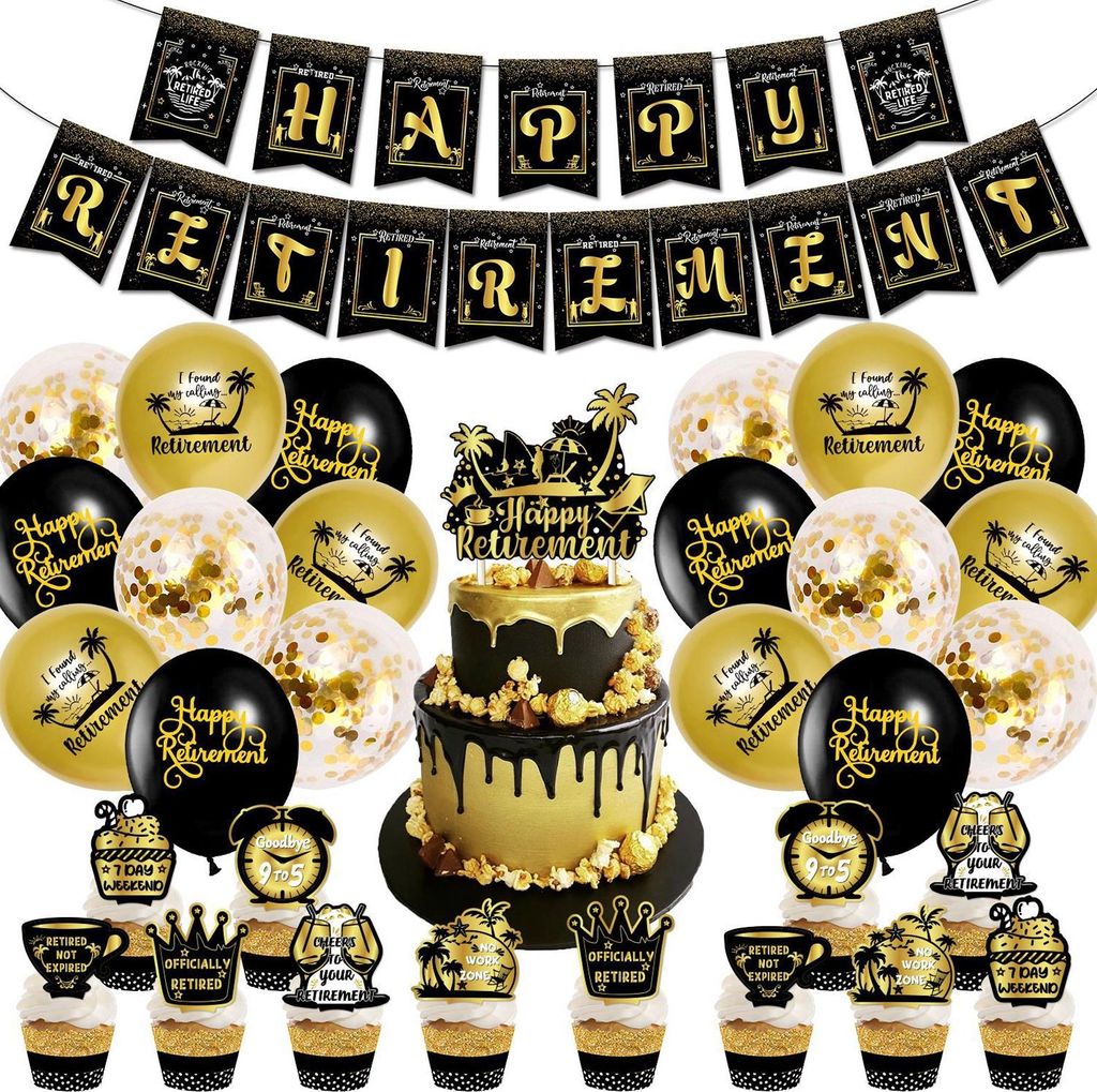 Ruhestand Deko Luftballons Set, 34 Stück Rente Deko, Rente Geschenk, Luftballons Ruhestand Ballons Girlande, Schwarz Gold Rente Deko für Männer ...