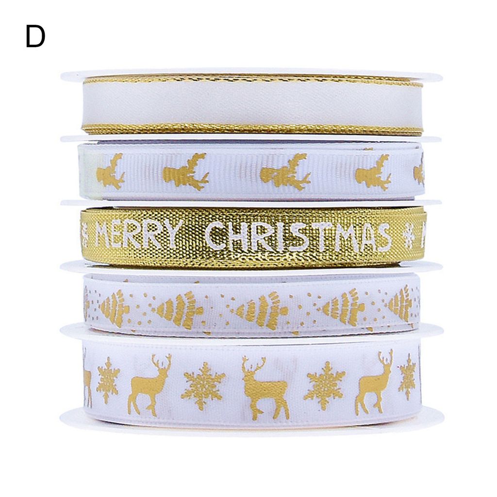 5pcs/set schön aussehendes Band Exquisite Polyester Weihnachtsgedruckte Wickelband für Festival-D