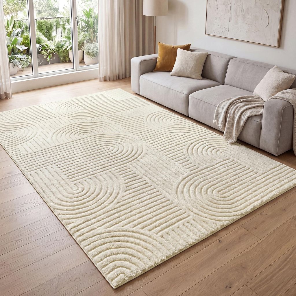SONGMICS Waschbarer Teppich mit Geometrischem 3D-Muster, Produktbild 