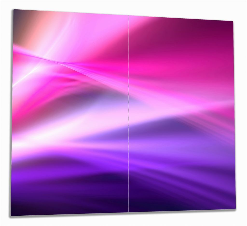 Wallario Herdabdeckplatte aus Glas, Größe 60 x 52 cm 2-teilig, Motiv Abstrakte Formen und Linien in pink lila