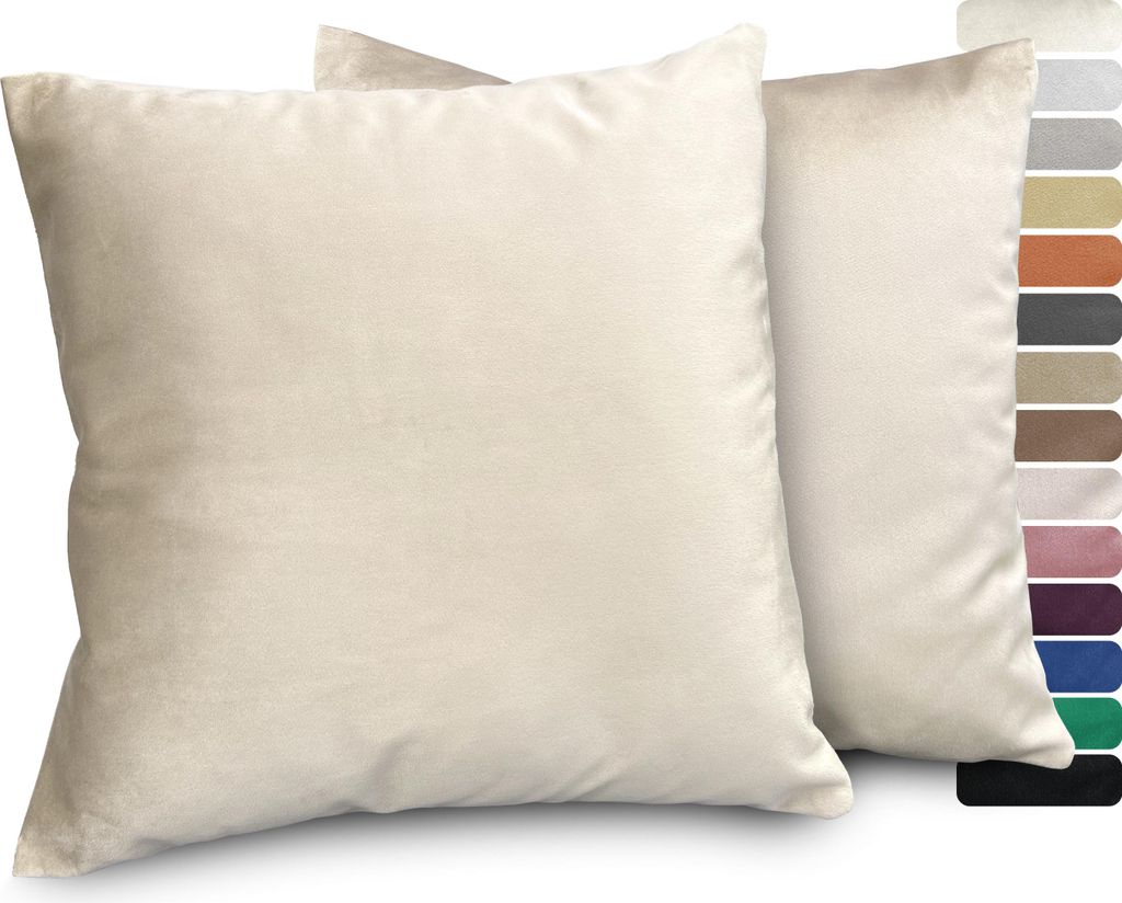 Samt Kissenhüllen 2er Set, Premium Kissenbezug, Sofa- und Dekokissen, Größe und Farbe wählbar,Natur,40x60cm