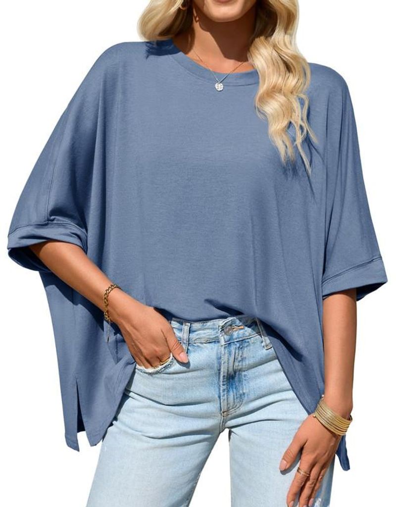 Imily Bela Womens Oversized Tshirts Batwing Short Sleeve Asymmetric Hem Tops Summer Casual Loose Fit Tunic Tee Shirts